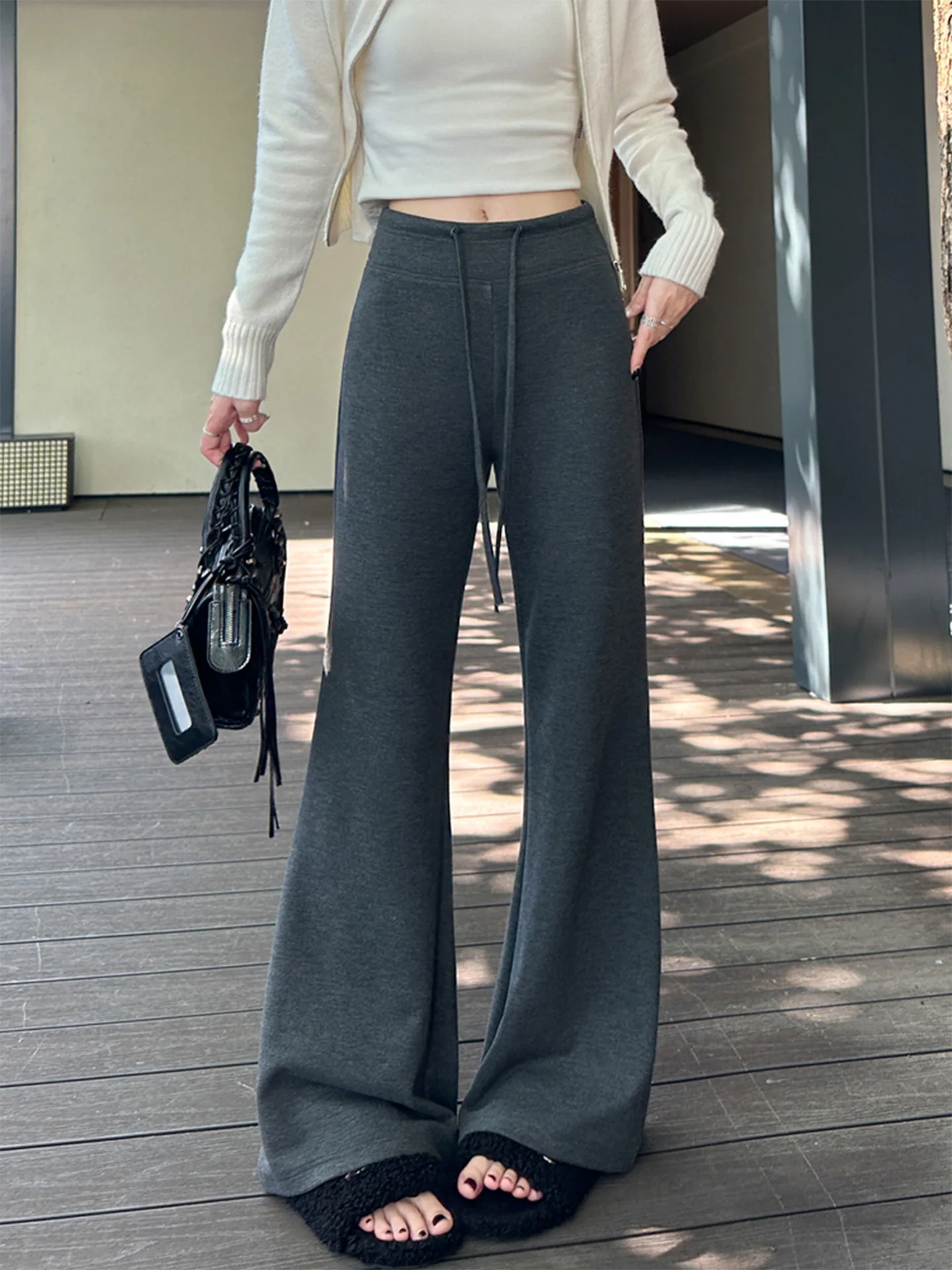 กางเกงโยคะทรงเข้ารูปเอวสูง ผ้าอะซิเตทผสมขนสัตว์ สำหรับผู้หญิง ฤดูใบไม้ร่วง ฤดูหนาว บุซับใน ขาเต่อ ความยาวระดับข้อเท้า กางเกงกีฬา