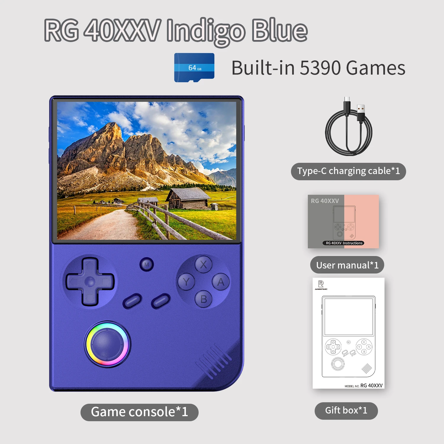 Whatsko RG40XXV Console de Jeux Portable,Joysticks avec éclairage RGB