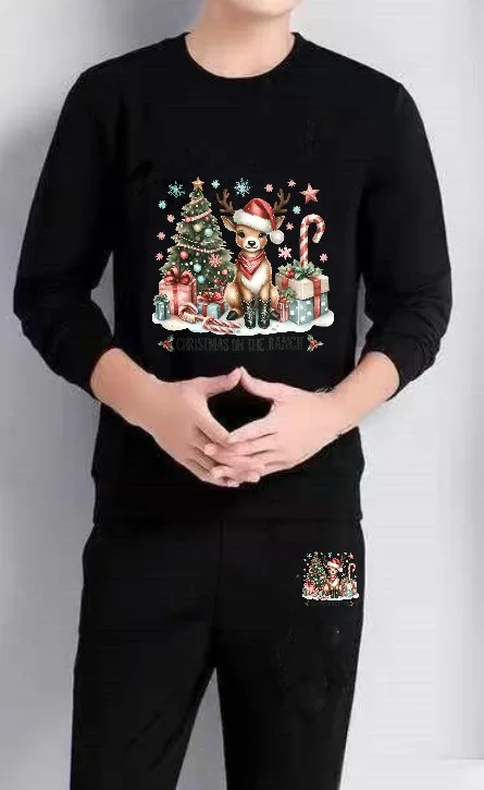 

Men's set tracksuit set Long sleeves sports sports suit Autumn printed Christmas Reindeer new men's sets sports two-piece