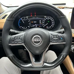 Hand Stitched non-slip Genuine Leather Carbon Fiber Car Steering Wheel Cover For Nissan X-Trail Qashqai Rogue (Sport) 2017-2019