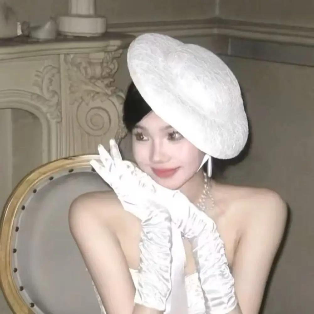 

Retro White Lace Tied Topper Hat Thin Sunscreen Hepburn Style Formal Hat French Style Elegant Lace Bonnet Hat Weddings