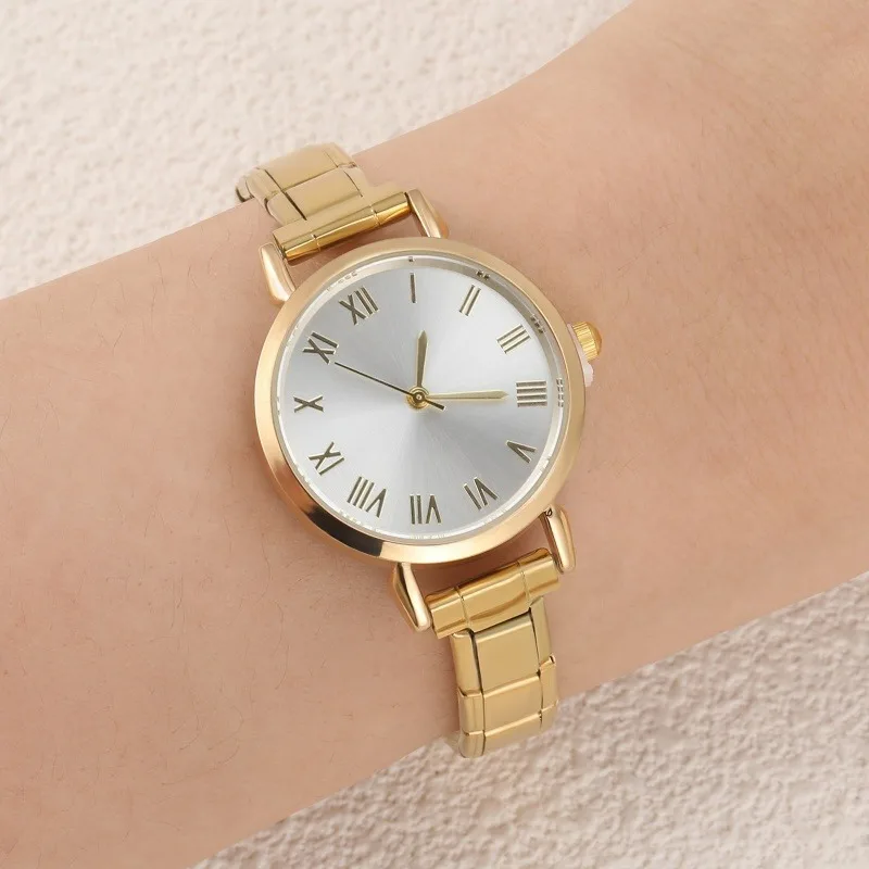 2026 Golden Round Watch Gift Watch Men Women 9MM Width Italian Elastic Charm Stainless Watch Header Linker Bracelets Jewelry DIY