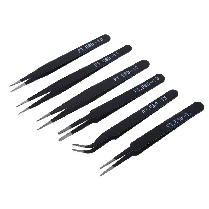 New 6Pcs/Set Resists Corrosion Safe Anti-static Tweezers Maintenance Tools ESD10-15