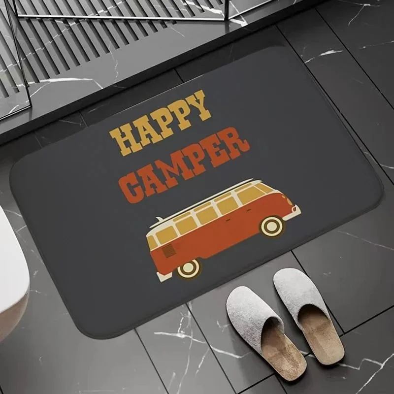 

Whimsical Camper Van Pattern Doormat Cheerful Outdoor Adventure Theme Non Slip Rug for Bedroom Living Room Floor Mat Decoration