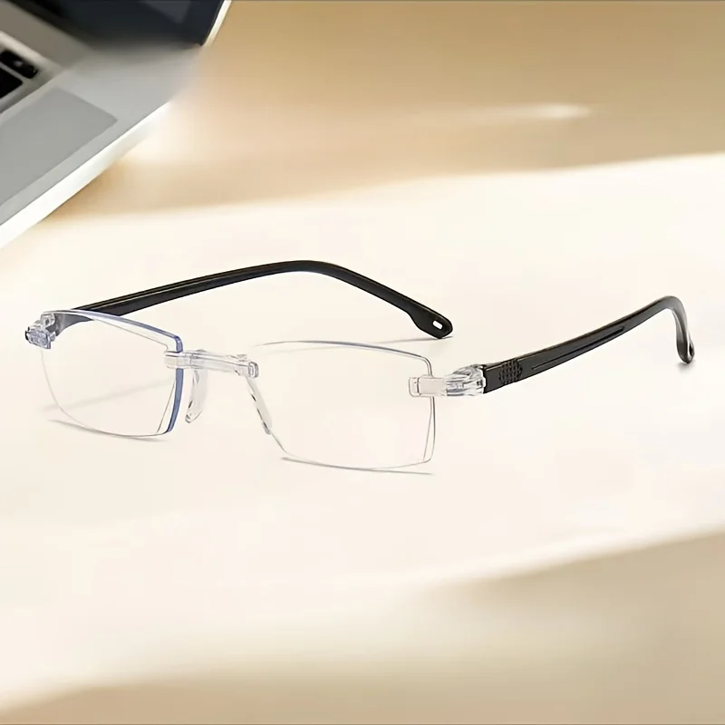 Randlose Lesebrille mit Blaulichtfilter und HD-Gläsern für Senioren, Alltagsbrille gegen Alterssichtigkeit +1,0~+4,0