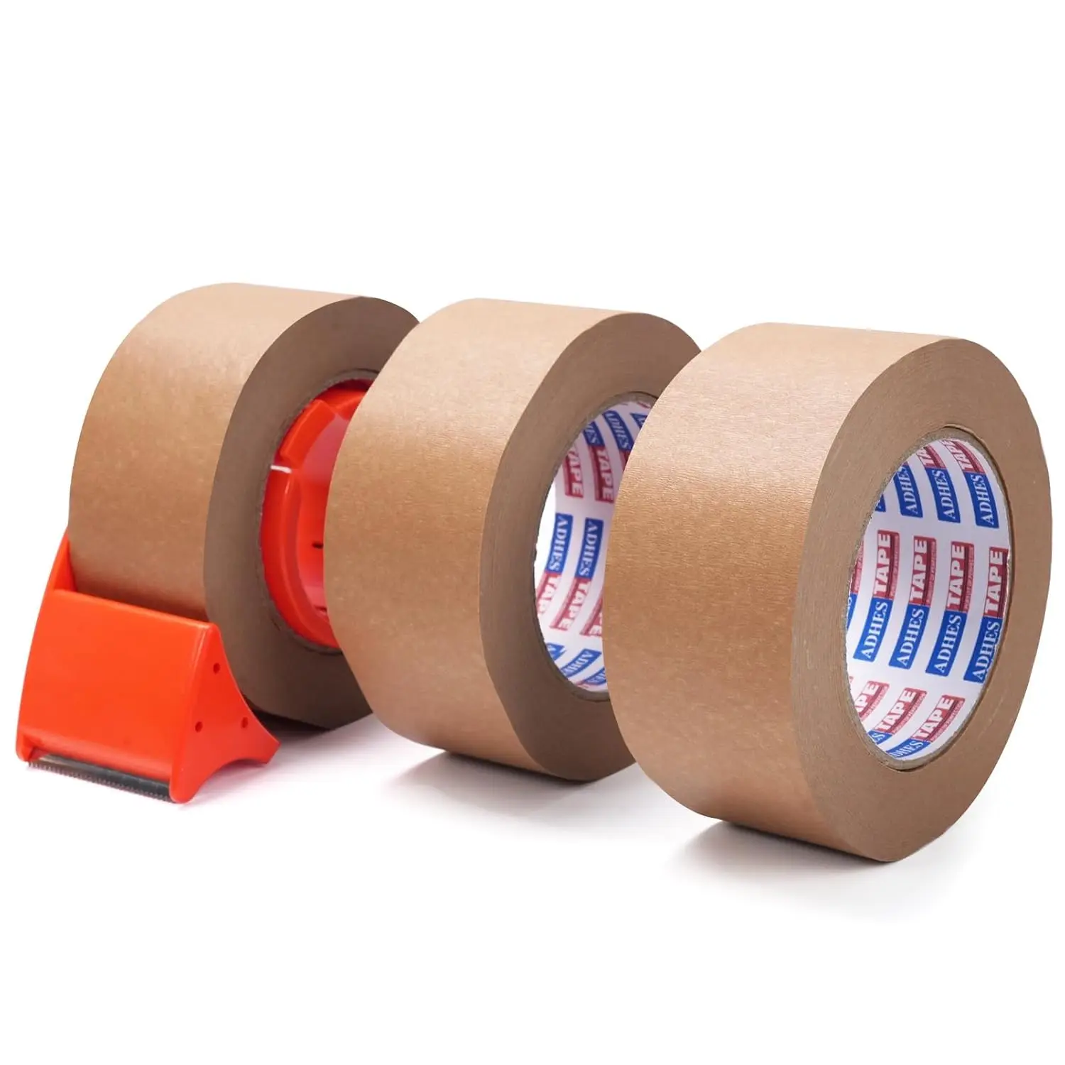 

ADHES Kraft Paper Tape with Dispenser, 2 in x 55 yds x 3 Rolls – Eco Friendly Brown Packing Tape, Strong Adhesive, Easy