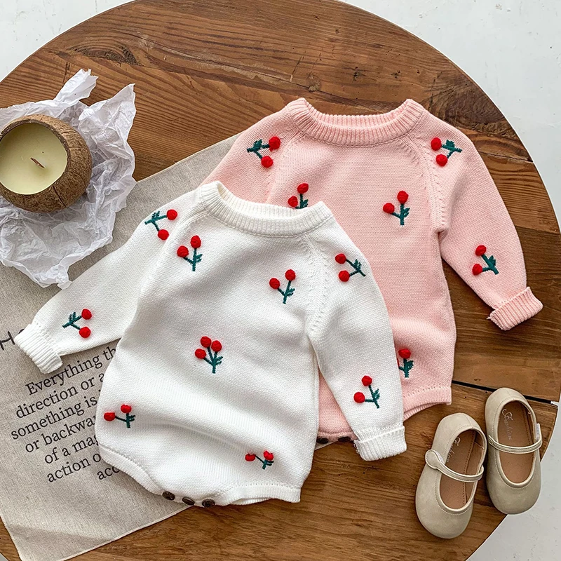 

Autumn Spring 0-24M Children Clothes Newborn Baby Girls Long Sleeved Knitting Bodysuits Infant Baby Girls Knitting Jumpsuit