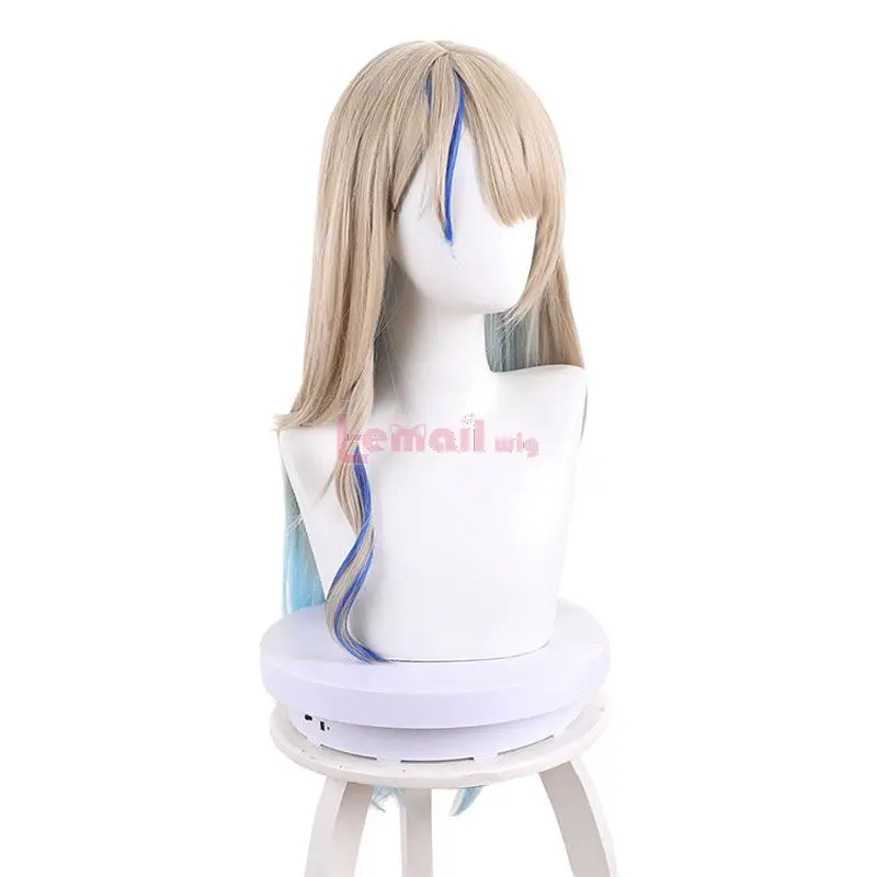 L-email wig Synthetic Hair Game Honkai: Star Rail Serval Cosplay Wig 100cm Light Brown Mixed Blue Women Wigs Heat Resistant Wig