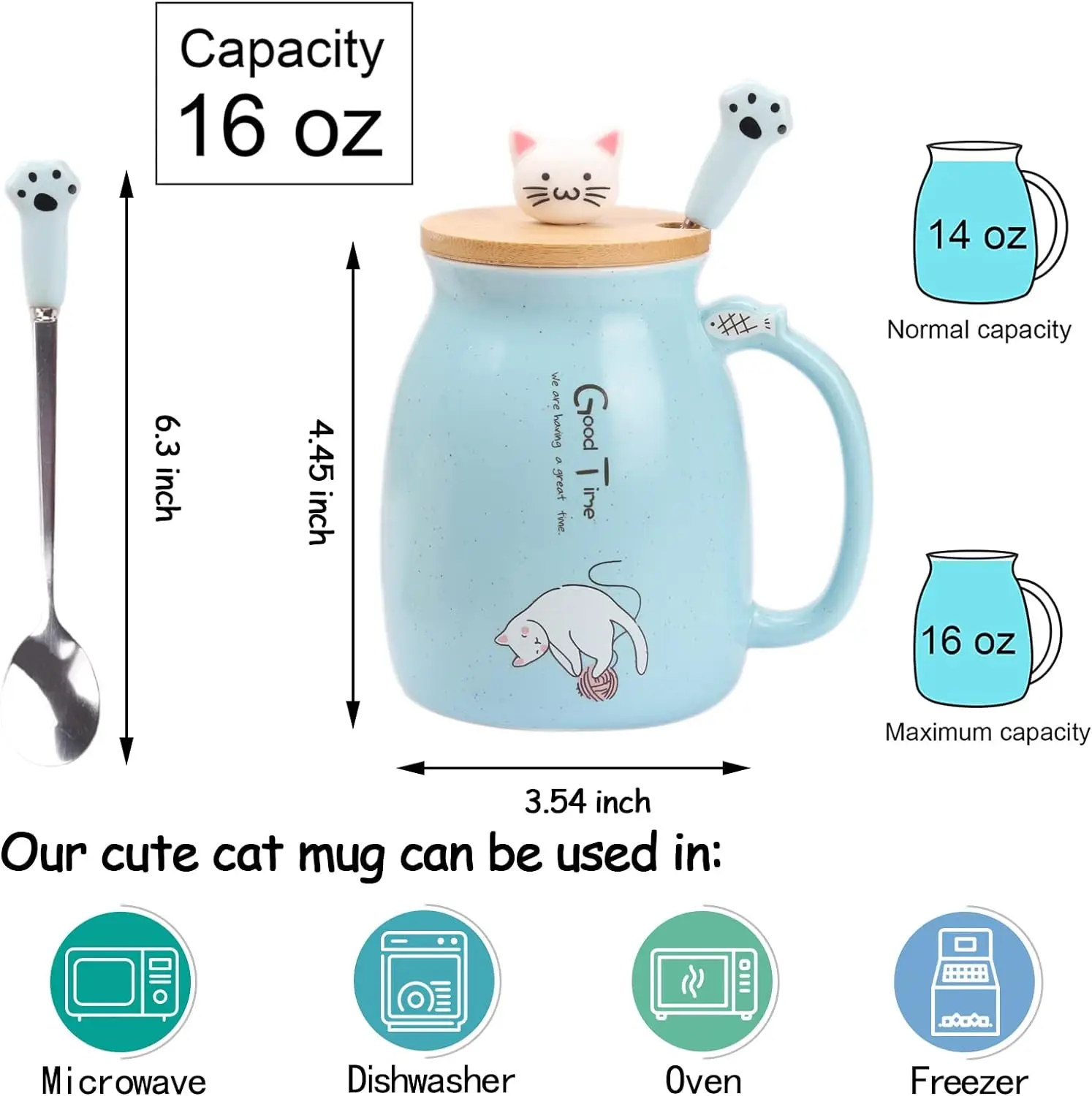 Kawaii Tea Cup Cute Cat Ceramic Coffee Mug with Kitty Lid and Spoon Japanese style Novelty Gifts for Women Cat lover Gifts 16oz