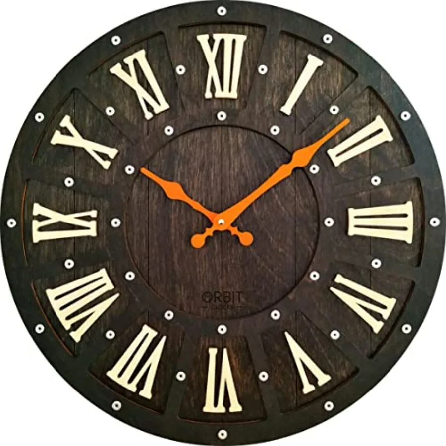 

16 inch Wooden Wall Clock with Modern Farmhouse Charm Vintage Paris Decorative Clock in Kona Oak Wood Plank Country Design for
