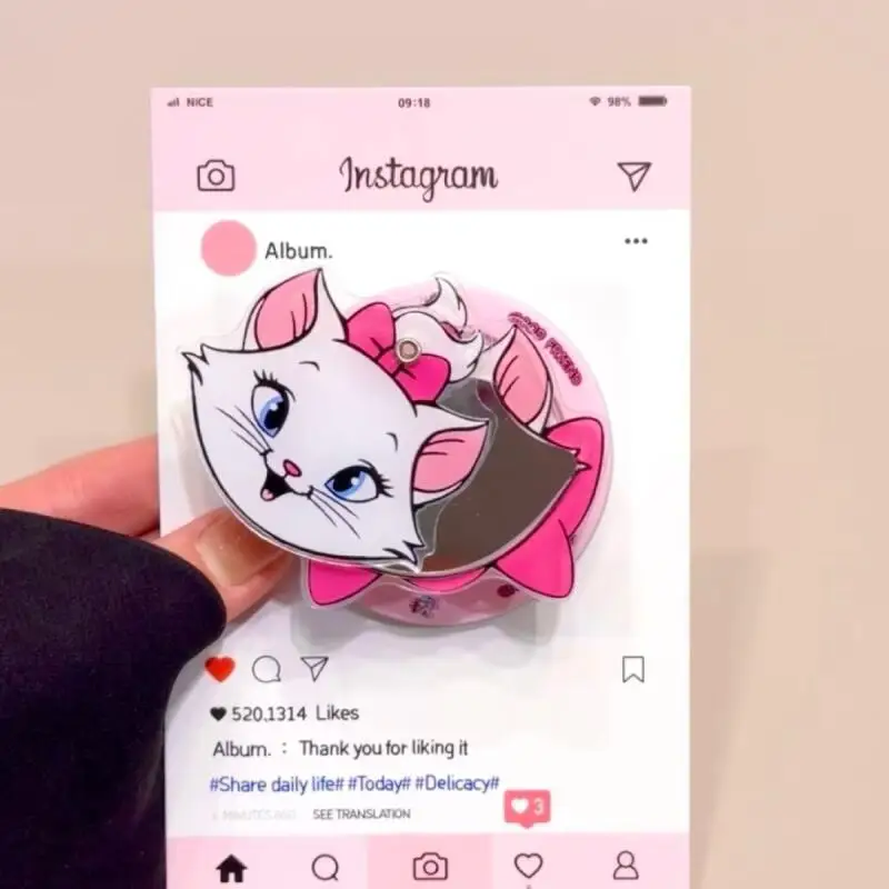 

Disney Marie Cat Aristocats Cartoon Push-Pull Mirror Magnetic Bracket Airbag Expansion Contraction Makeup Mirror Gift for Girls