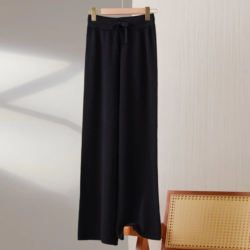 New ladies in autumn and winter 100% Merino wool thick warm cashmere pants casual knitted drawstring pants