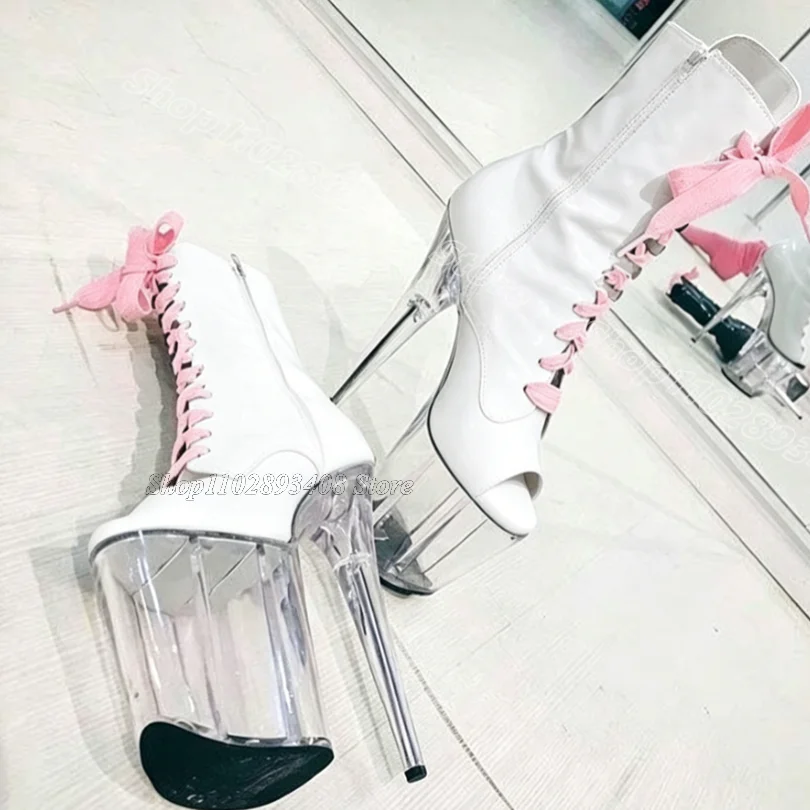 Red Lace up Peep Toe Sandal Boots Thin High Heels Side Zipper Casual Permance Women Pole Dance Sexy Boots Zapatos Para Mujere