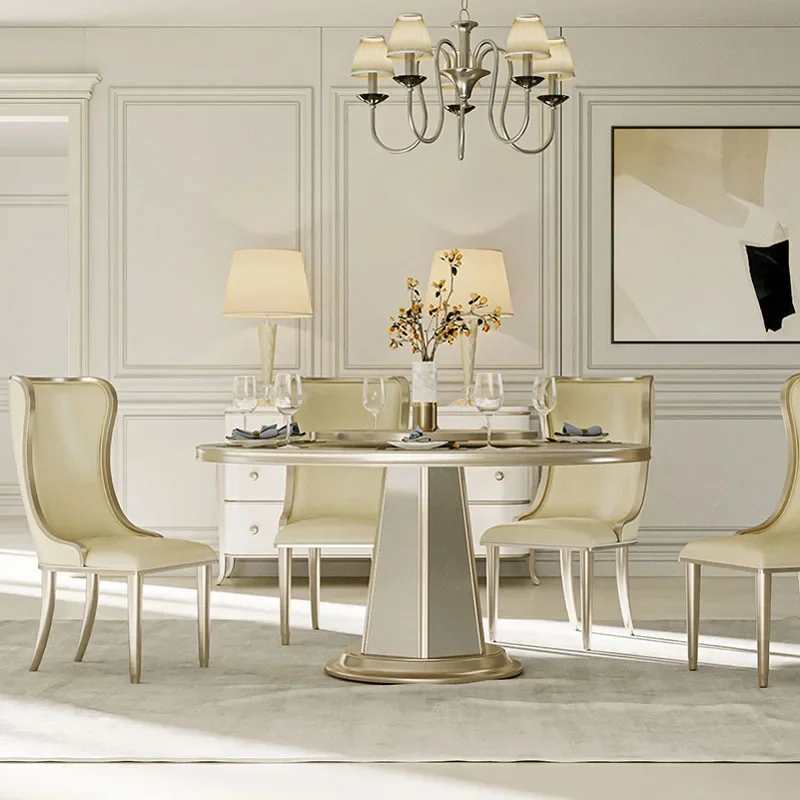 Североамериканский светлый роскошный светлый французский круглый обеденный стол с поворотным столом, бытовой, американский, простой из цельного дерева