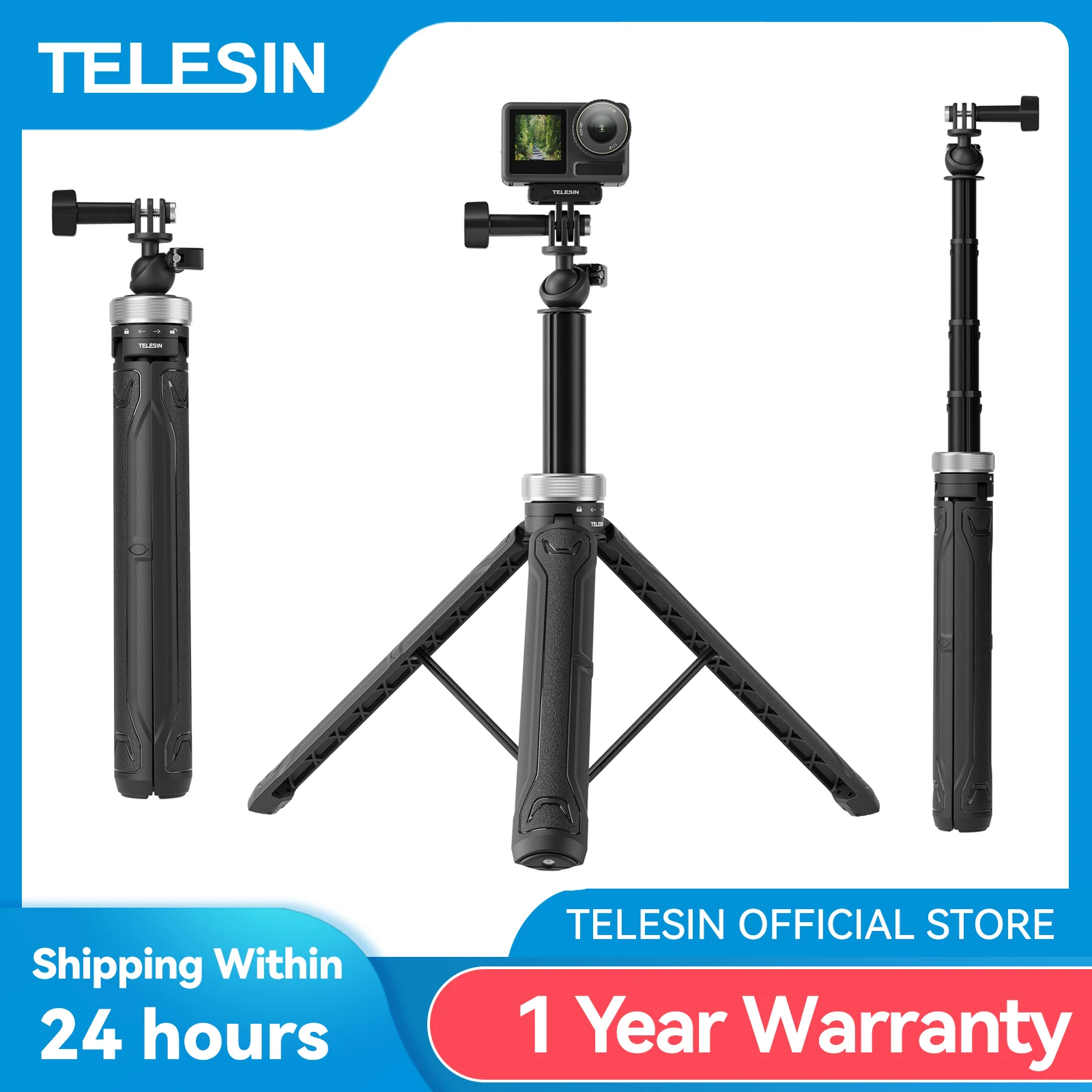 TELESIN 360° Rotation 1.5M Selfie Stick Foldable Tripod For GoPro Hero 13 12 11 10 9 8 7 6 5 Insta360 DJI Osmo Action