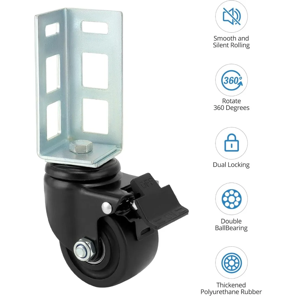 Heavy-Duty Storage Rack Caster Wheels, Set of 4, Supports Up to 1500 lbs, Compatible with Boltless Shelving Systems