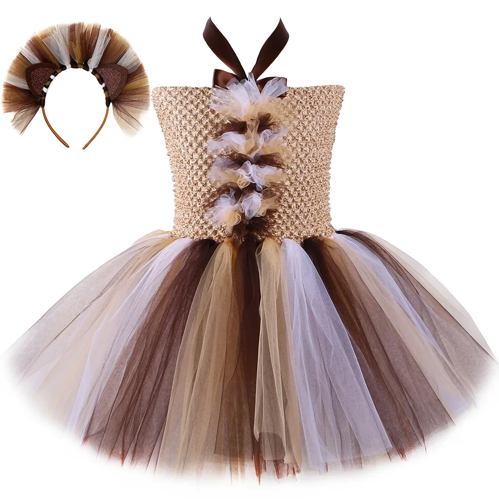 

Girls Mane Lion King Costume Toddler Tulle Tutu Dress Halloween Carnival Party Lioness Costume Girl Animal Dress Up Clothes