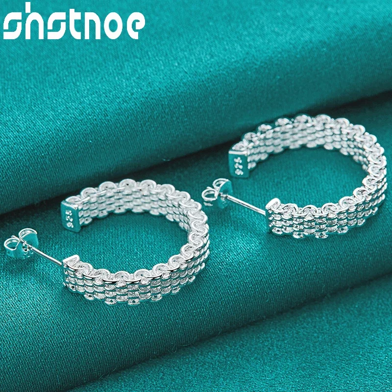 

SHSTONE 925 Sterling Silver Earrings Elegant Half Circle Mesh Earrings Fashion Jewelry Wedding Eardrop Accessories For Women