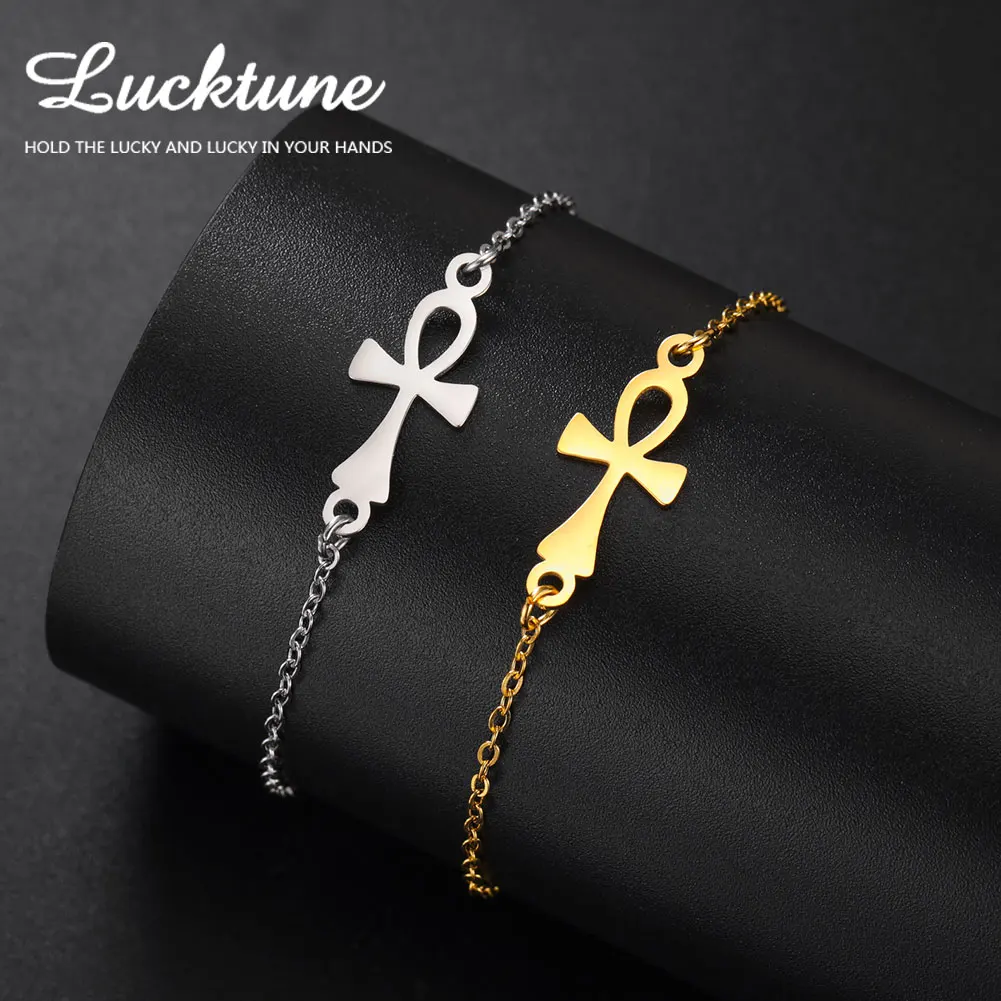 Lucktune Egypt Ankh Cross Bracelets for Women Stainless Steel Minimalism Cross Amulet Bracelet Vintage Egyptian Jewelry Gift New