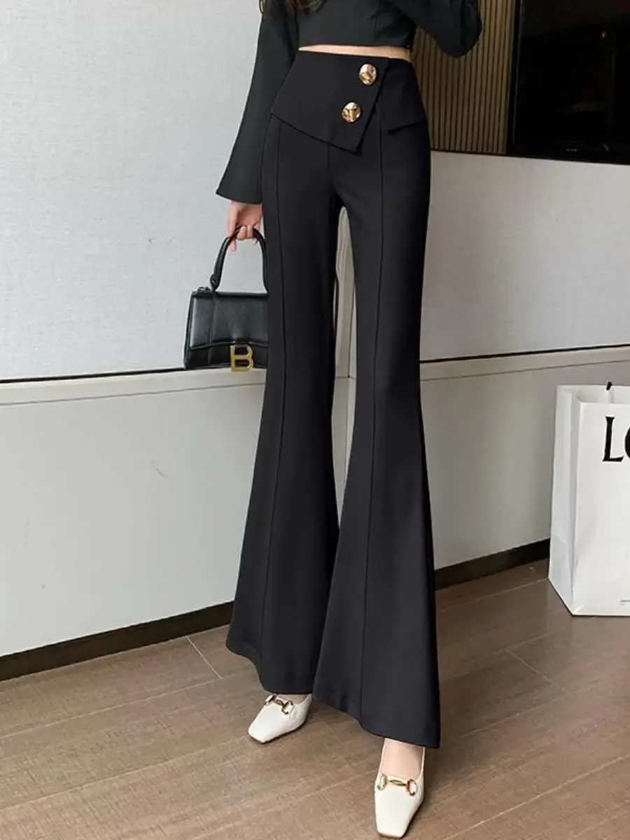 

Широкие брюки с высокой талией, женские повседневные брюки, стройнящие, струящиеся, модные, длинные, летняя коллекция, оригинальный дизайн