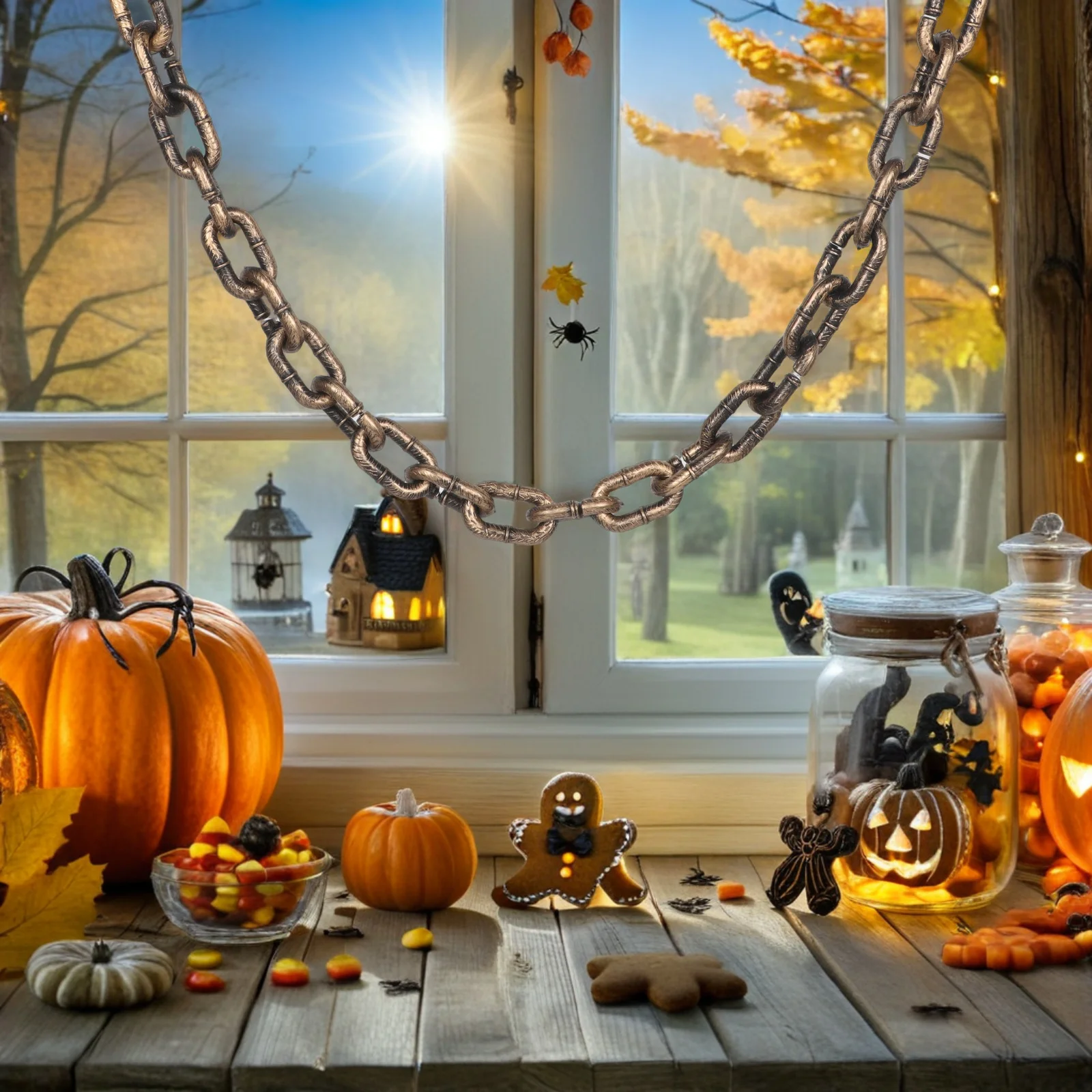 3 pçs correntes de plástico de halloween realista falso ferro olhar para casa assombrada cosplay decorações de festa adereços corrente de barreira de plástico