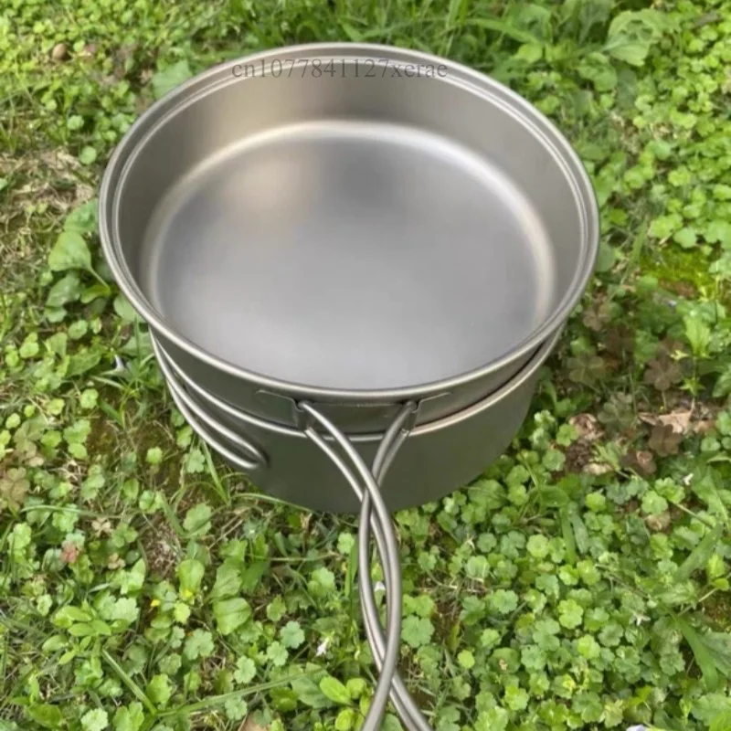 500ml/1000ml/1200ml Outdoor Pure Titanium Pot Set Portable Ultra Light Folding Pot with Handle Camping Picnic Cooking Pot Set