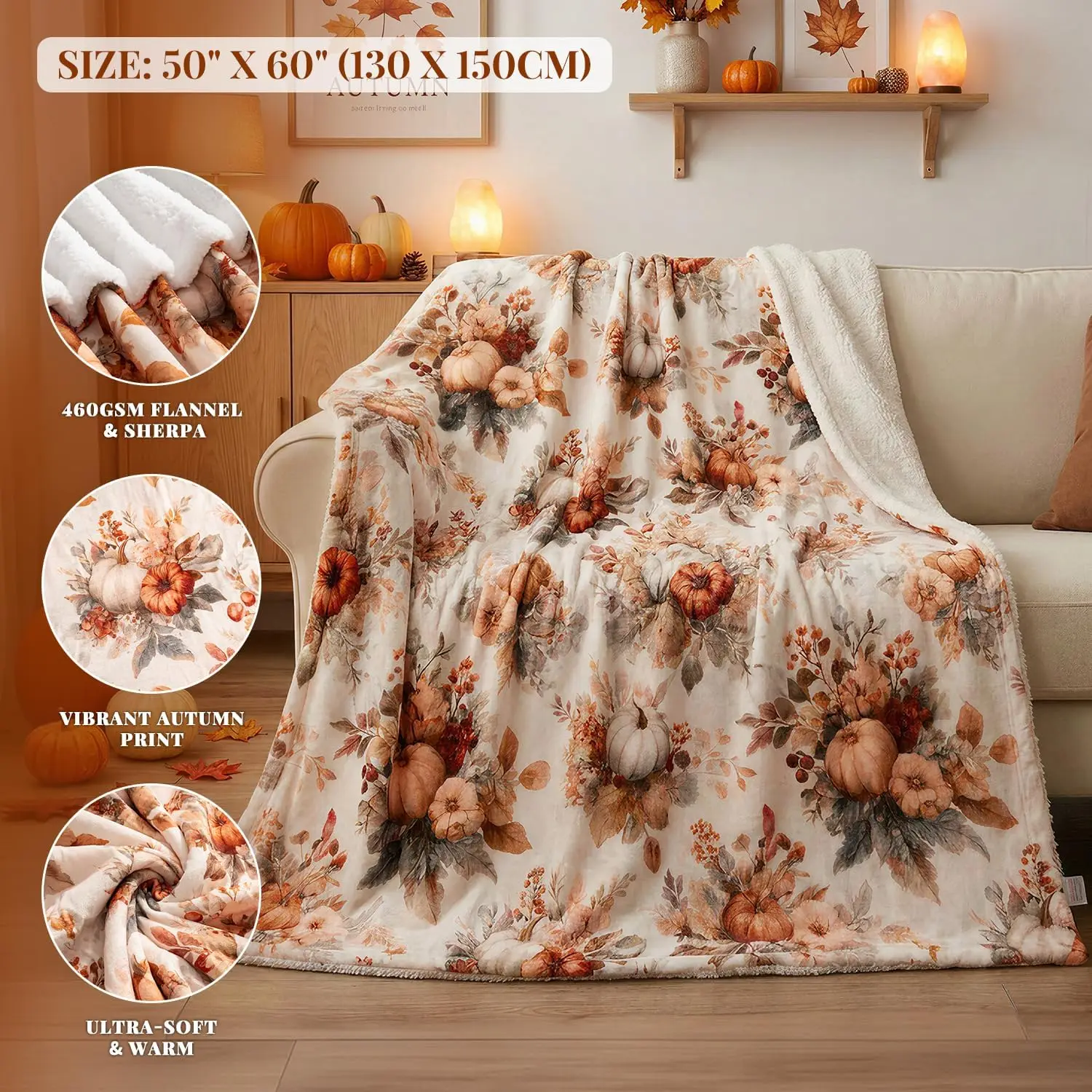 EVERLORIA Fall Pumpkin Throw Blanket 50