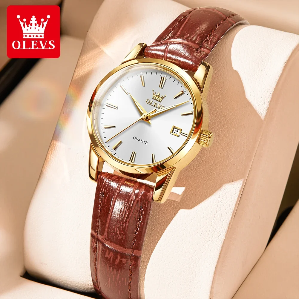 

OLEVS 6898 Elegant Watch for Women Leather Strap Fashion Simple Waterproof Women's Quartz Watch Top Brand Date Clock Girl