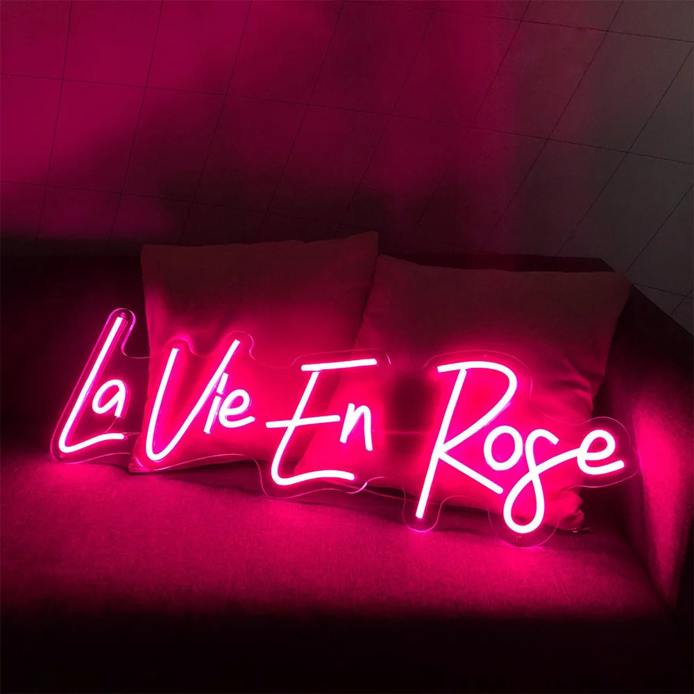 Custom La Vie En Rose Neon Sign Wall Decor Pink Led Neon Light For Bedroom Home Room Shop Decoration Logo Personalised Lamp