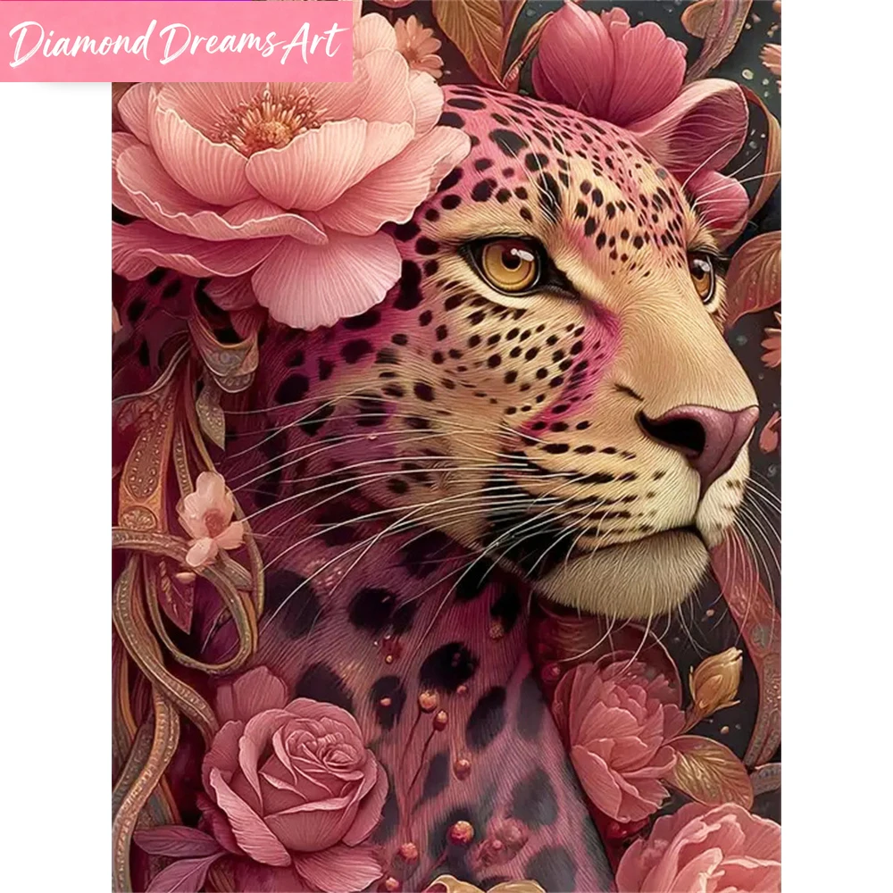 Rahmenloses Diamantgemälde mit Leopardenmuster für Erwachsene, Anfänger, Diamant-Mosaik, Blume, DIY-Stickerei, handgefertigtes Hobby