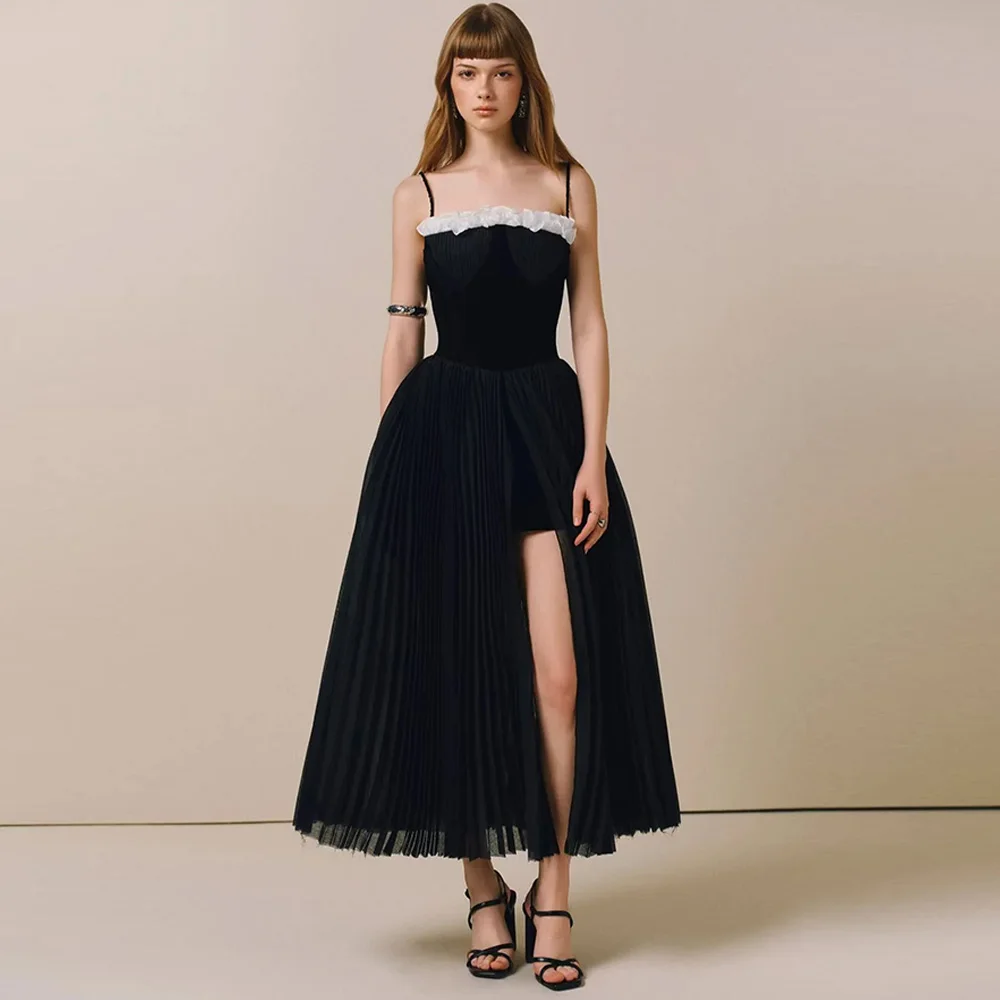 

Customized Formal Spaghetti Straps Evening Dress Fashion A-Line Side Slit Party Dresses Sleeveless Ankle Length Prom Dress