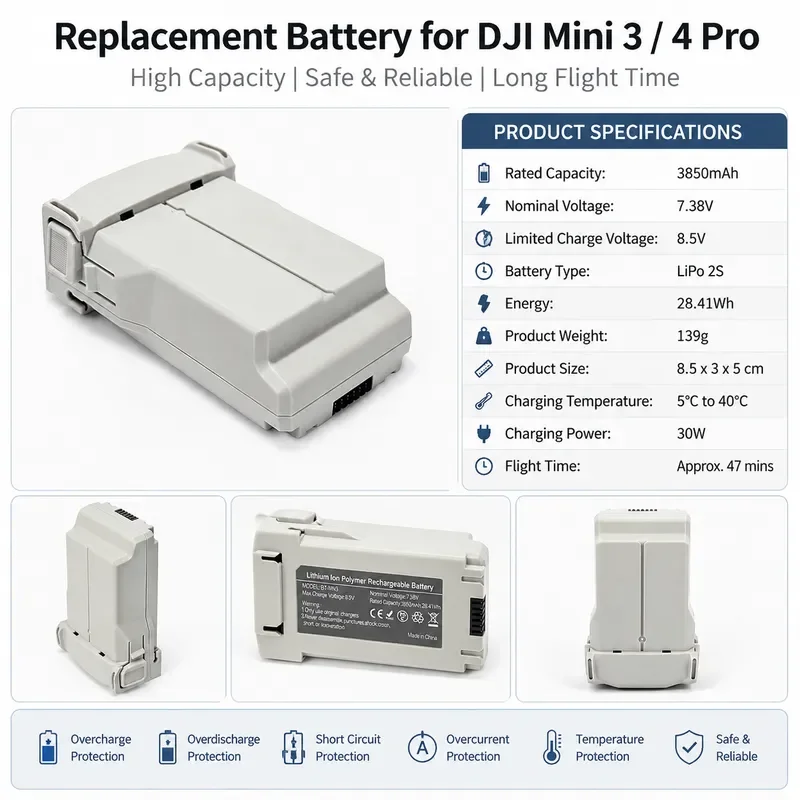 New 3850mAh Lithium Battery for DJI Mini 3 4 Pro Series Drone Replacement Battery