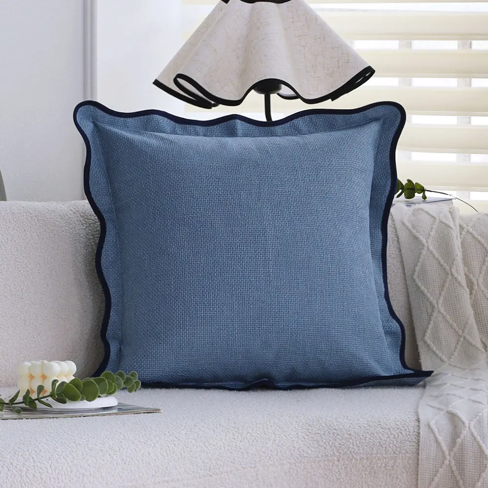 Rüschenkissenbezug 45x45 Nordischer Stil Wohnzimmer Sofa Blauer Kissenbezug Home Decor Funda Cojin Atmungsaktiver Kissenbezug