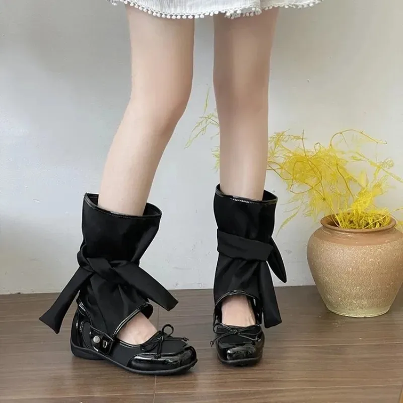 Bow Flats for Women 2026 Summer New Removable Three-Way Hollow Stack Short Boots