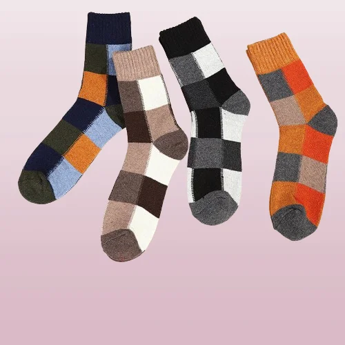 Chaussettes de neige à carreaux pour hommes et femmes, chaussettes mi-tube épaisses et doublées de sourire, chaussettes de serviette non ald, 3/6 paires