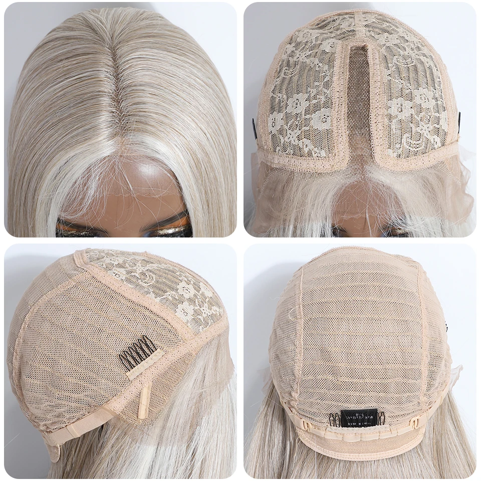 Wig renda sintetis ajaib 38 "bagian renda Wig panjang lurus Ombre pirang 613 Wig Cosplay renda sintetis Wig depan untuk WANITA HITAM