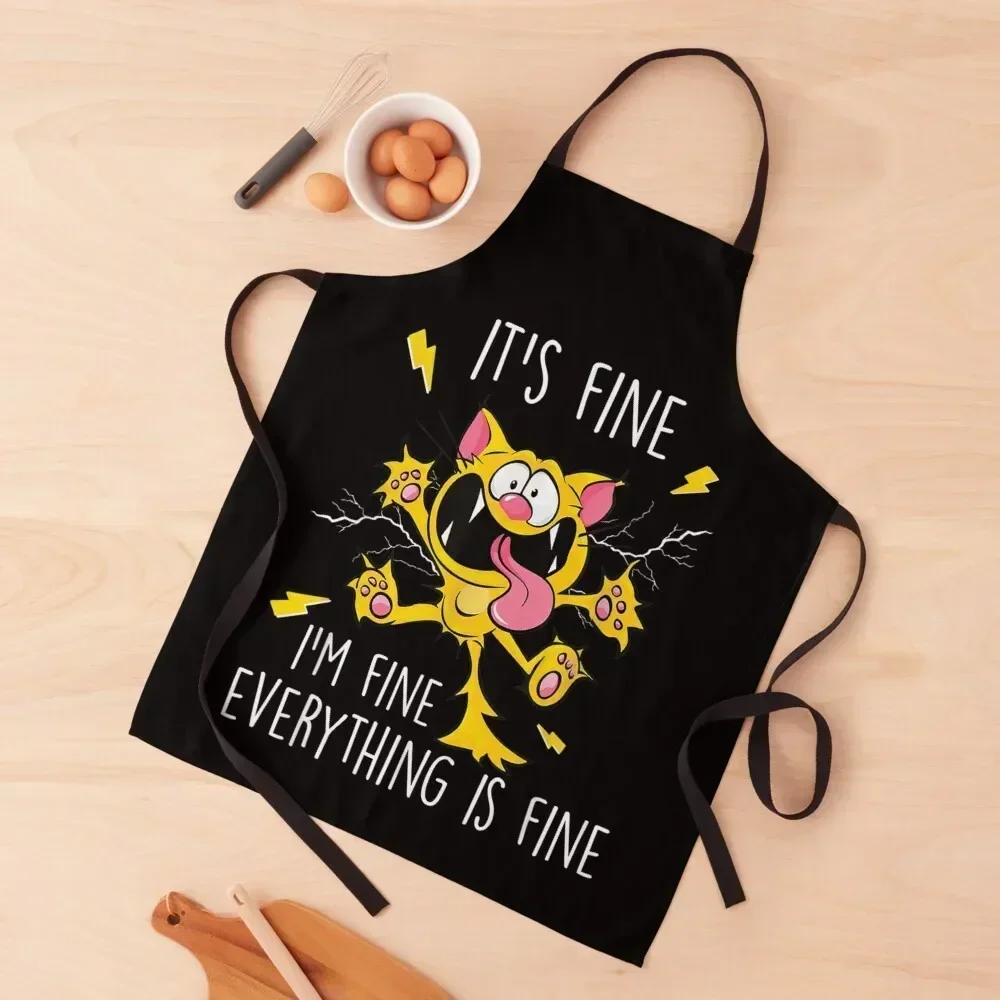 

Its Fine Im Fine Everything Is Fine shirt Funny Cat Lover Adults T-Shirt Apron Things For Kitchen Funny Apron