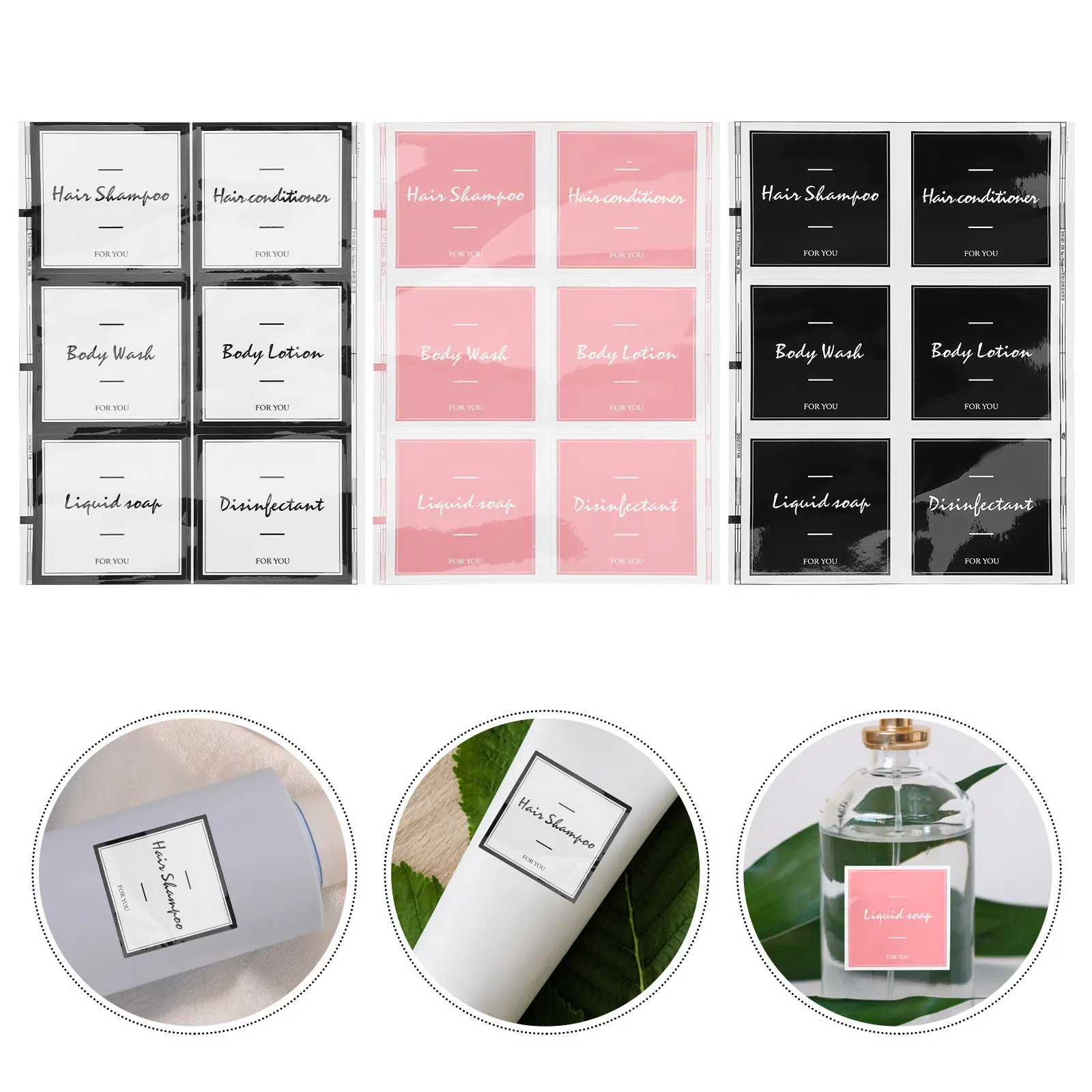 

3 Sheets Shampoo Labels Waterproof Self-Adhesive Stickers for Bathroom Bottle Travel Dispenser Lotion Bottle Classification