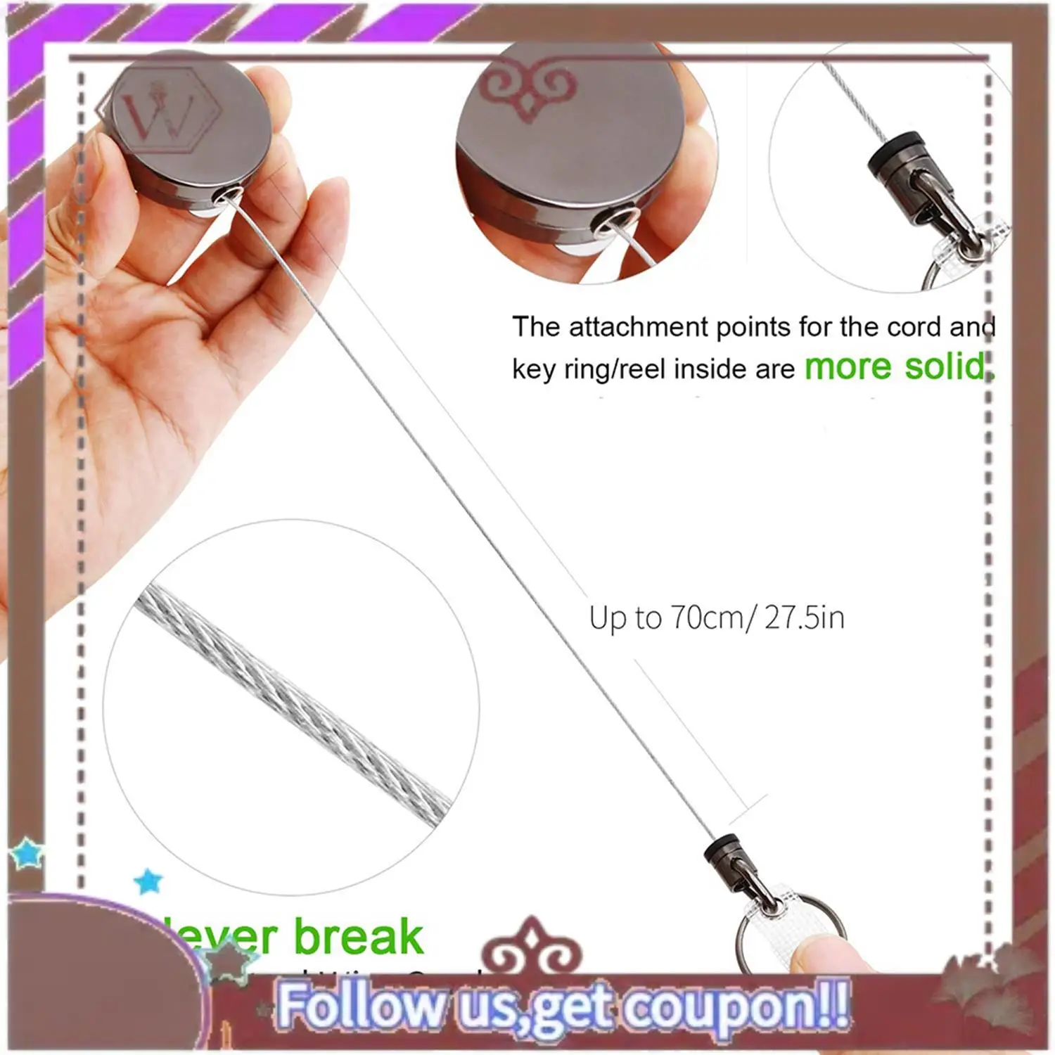 Lo último en carrete retráctil resistente de 4 Uds., soporte para tarjeta de identificación de Metal con llavero con Clip para cinturón, negro y plateado