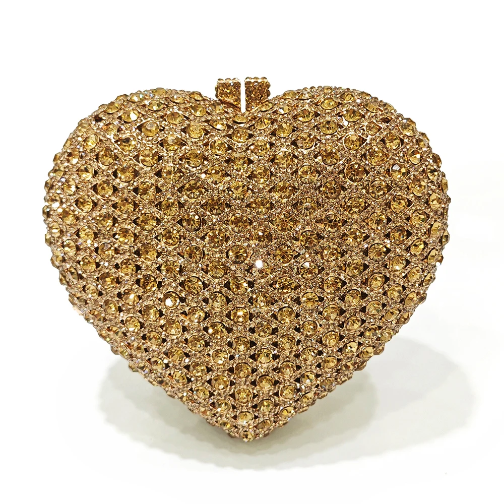 Gold Crystal Evening Bag Rhinestone Heart Diamond Wedding Crystal Luxury DesignerLadies Party Mini Purse Minaudiere Purses