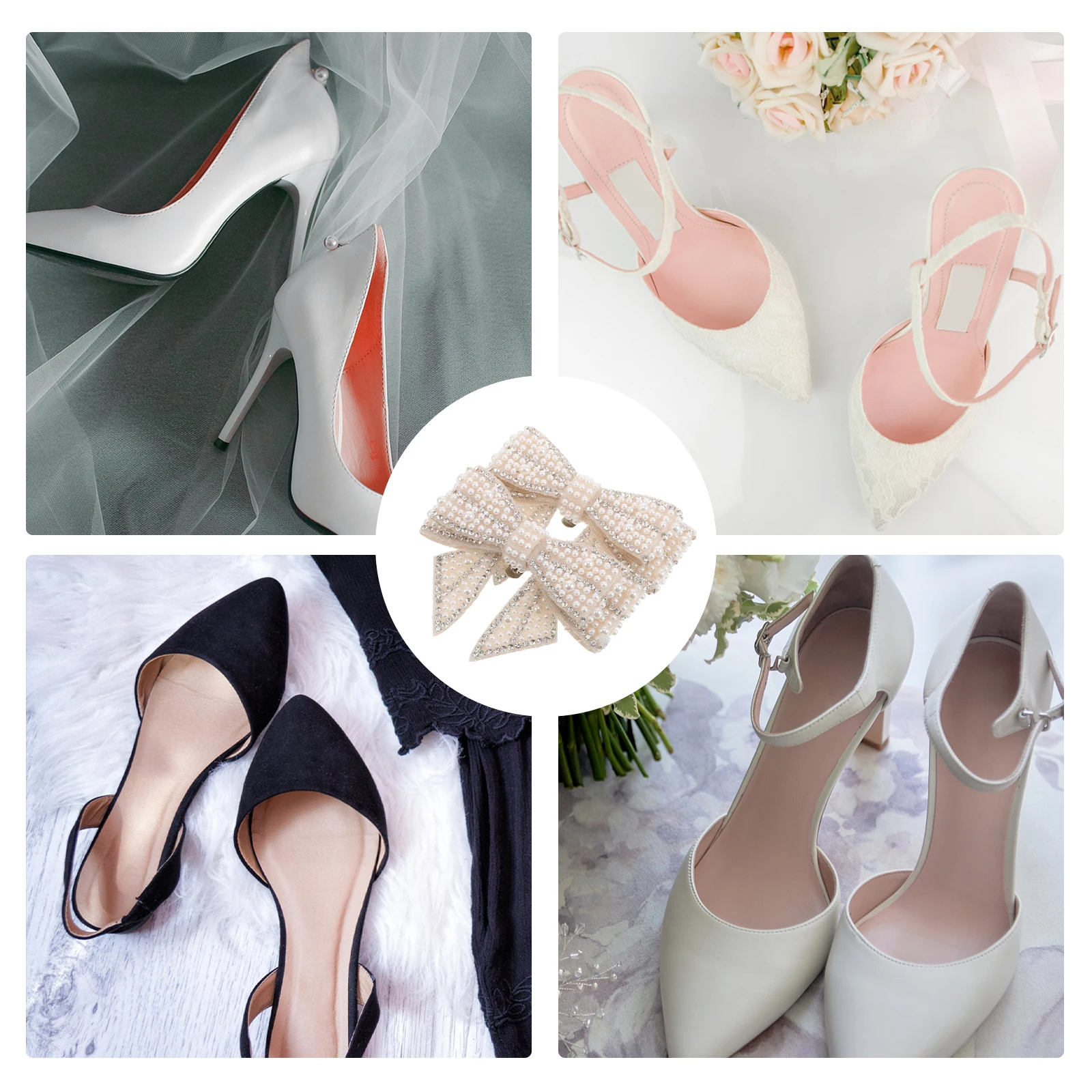 

2Pcs Rhinestone Pearl Shoe Embellishment Bow Clips Clip-on Bridal Shoes Decorations Wedding Heels Accessories Formal Events