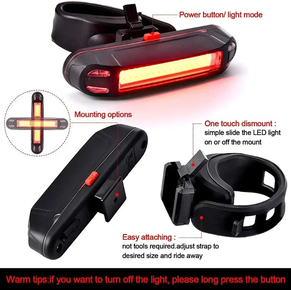 Luz trasera de bicicleta con carga USB, luz de advertencia con Clip para cinturón, seguridad nocturna para ciclismo al aire libre, lámpara trasera LED intermitente, accesorios para bicicleta