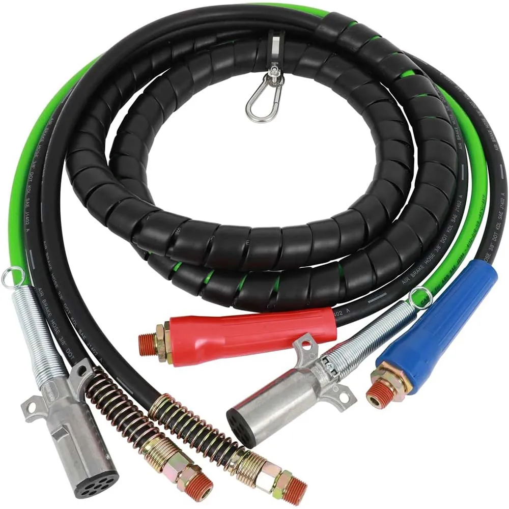 3 in 1 ABS and Power Air Line Hose Wrap 15 Ft, 7 Way Electrical Cable Air Lines with Handle Grip Airlines for Semi Truck Trailer