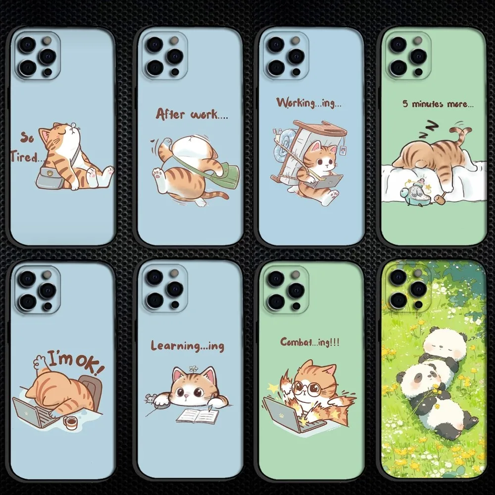 

cute cartoon cats Phone Case For iPhone 16,15,14,13,12,11 Plus,Pro Max, Soft Silicone Black Cover