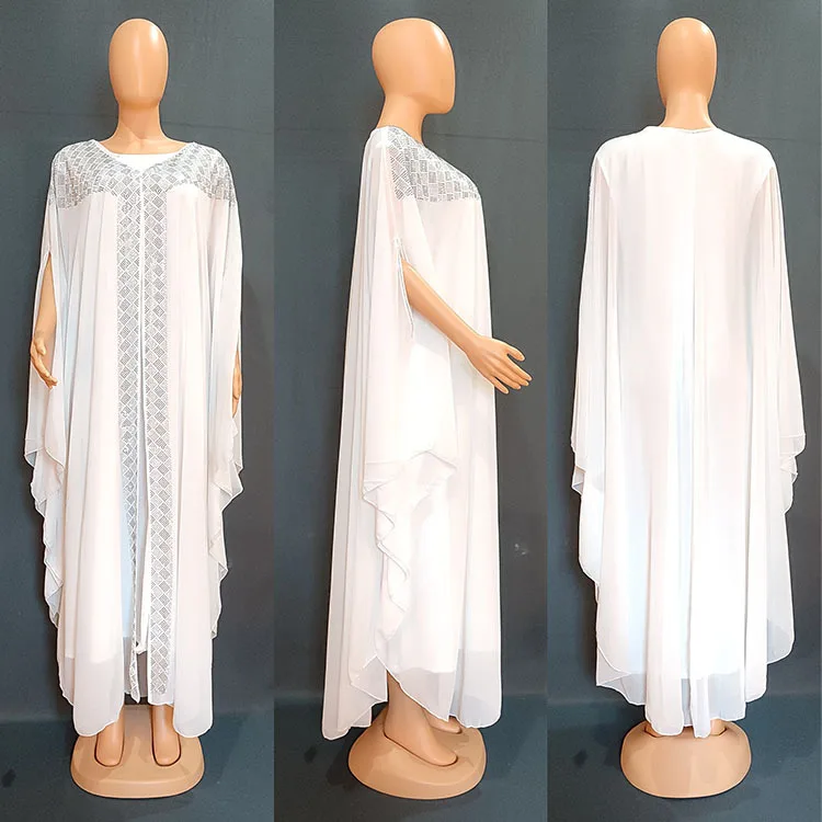 Robe Africaine de Luxe en Mousseline de Soie pour Femme, Caftan, Vêtements Africains, Robe du Ramadan, Longue, Islam Musulman, Abaya, Ensemble de 2