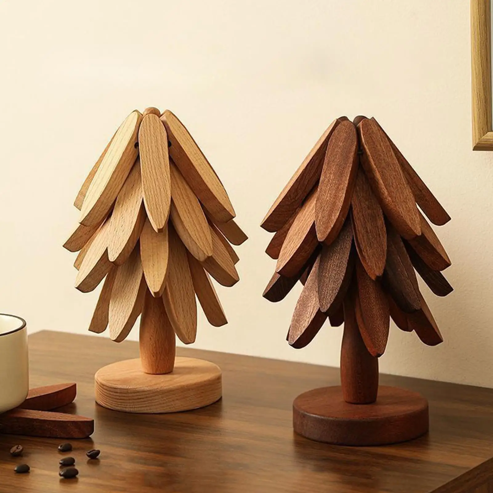 Wooden Trivets For Hot Dishes Insulation Pad Tree Shape Trivet Set Coaster For Teapot Hot Pots Halloween Christmas Gift
