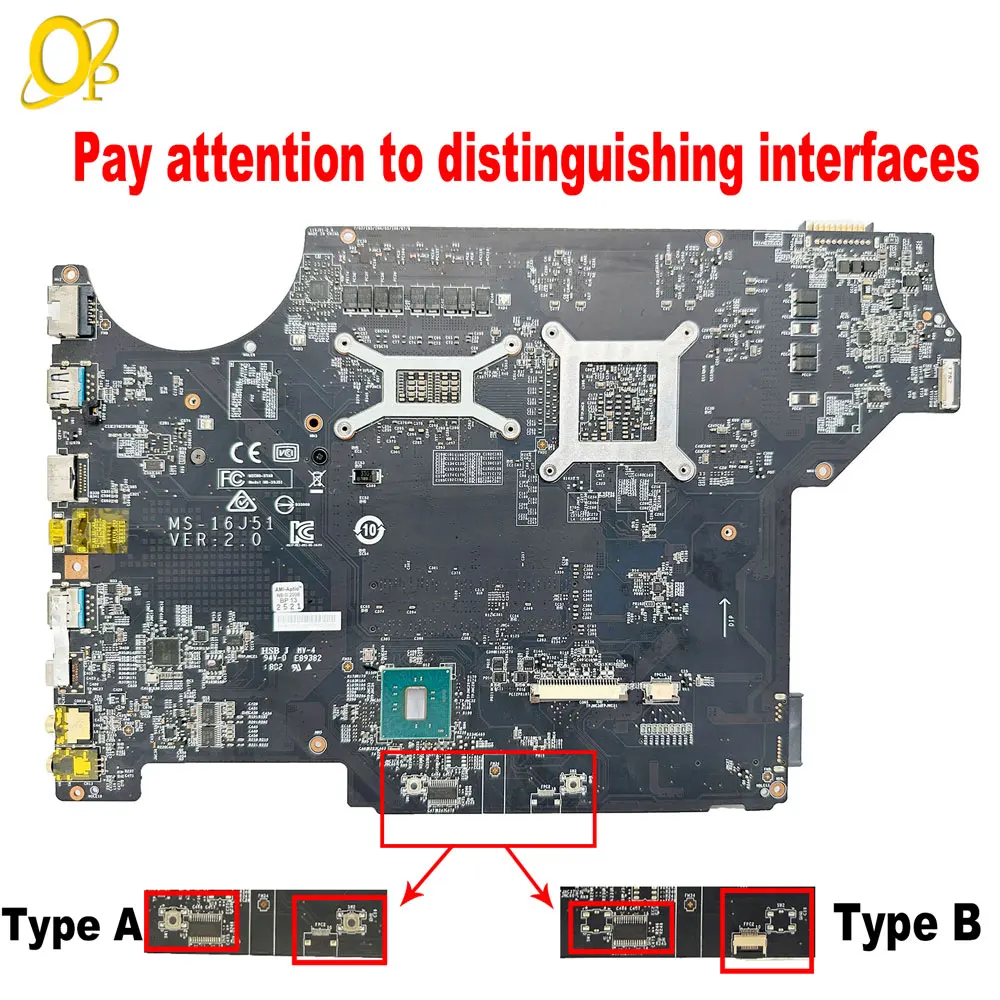 Imagem -02 - Laptop Mainboard para Msi Ms16j51 Ms-16j5 Gp62 Gl62 We62 I57300hq I7-7700hq Cpu M1200 M2200 4g Gpu Ddr4 Testado