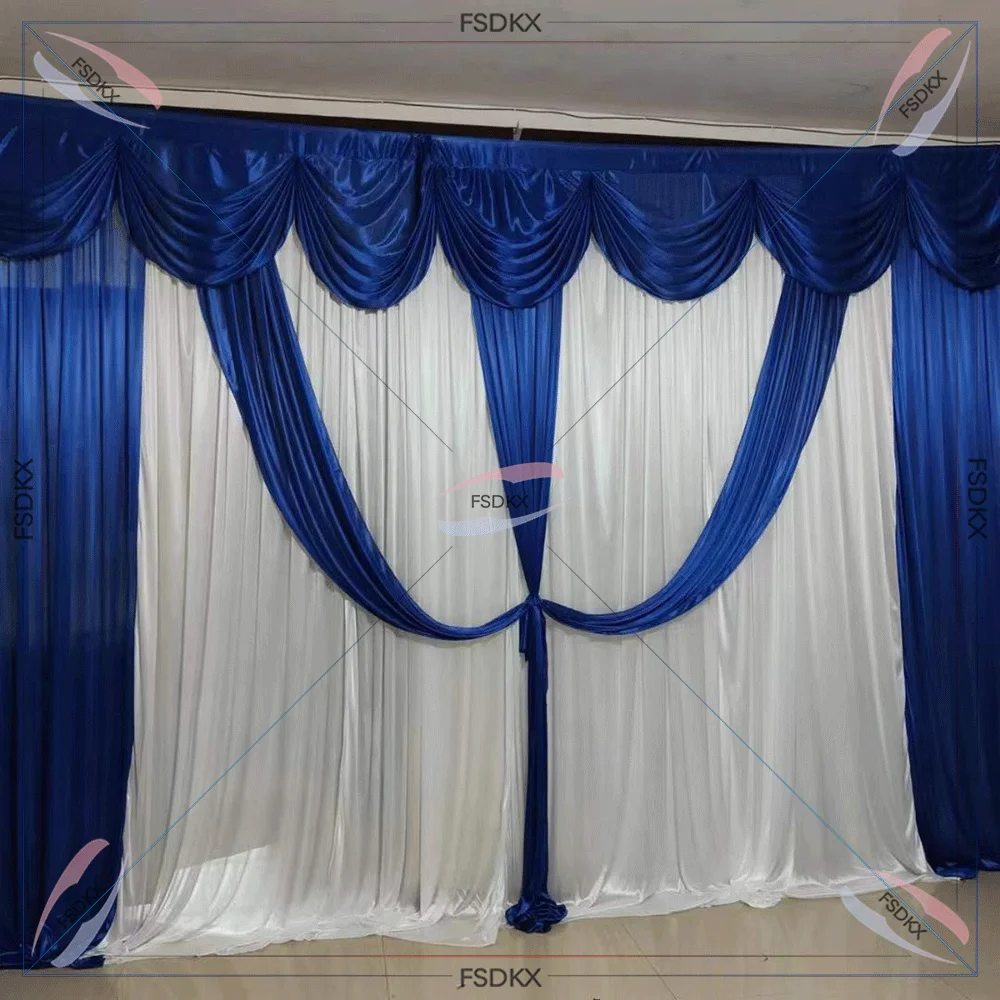 

Hot Sale Multiple Colors 3m H x3m W Ice Silk Cross Drape Curtain Wedding Backdrop Decoration