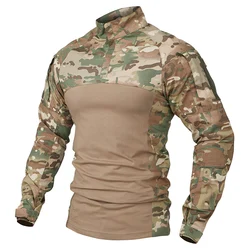 Ripstop Camouflage Tactical Shirt Men Camo Long Sleeve Combat Shirts Multi-Pocket Cotton Military Uniform T-Shirt