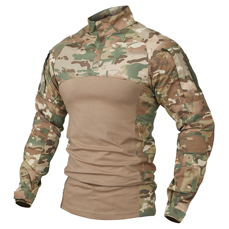 Koszula taktyczna Ripstop Camouflage Męskie koszule bojowe Camo z długim rękawem Bawełniana koszulka wojskowa z wieloma kieszeniami
